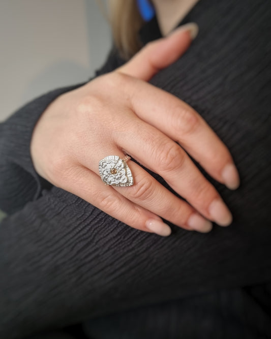 SELMA Peach Tourmaline Silver Ring, size 52