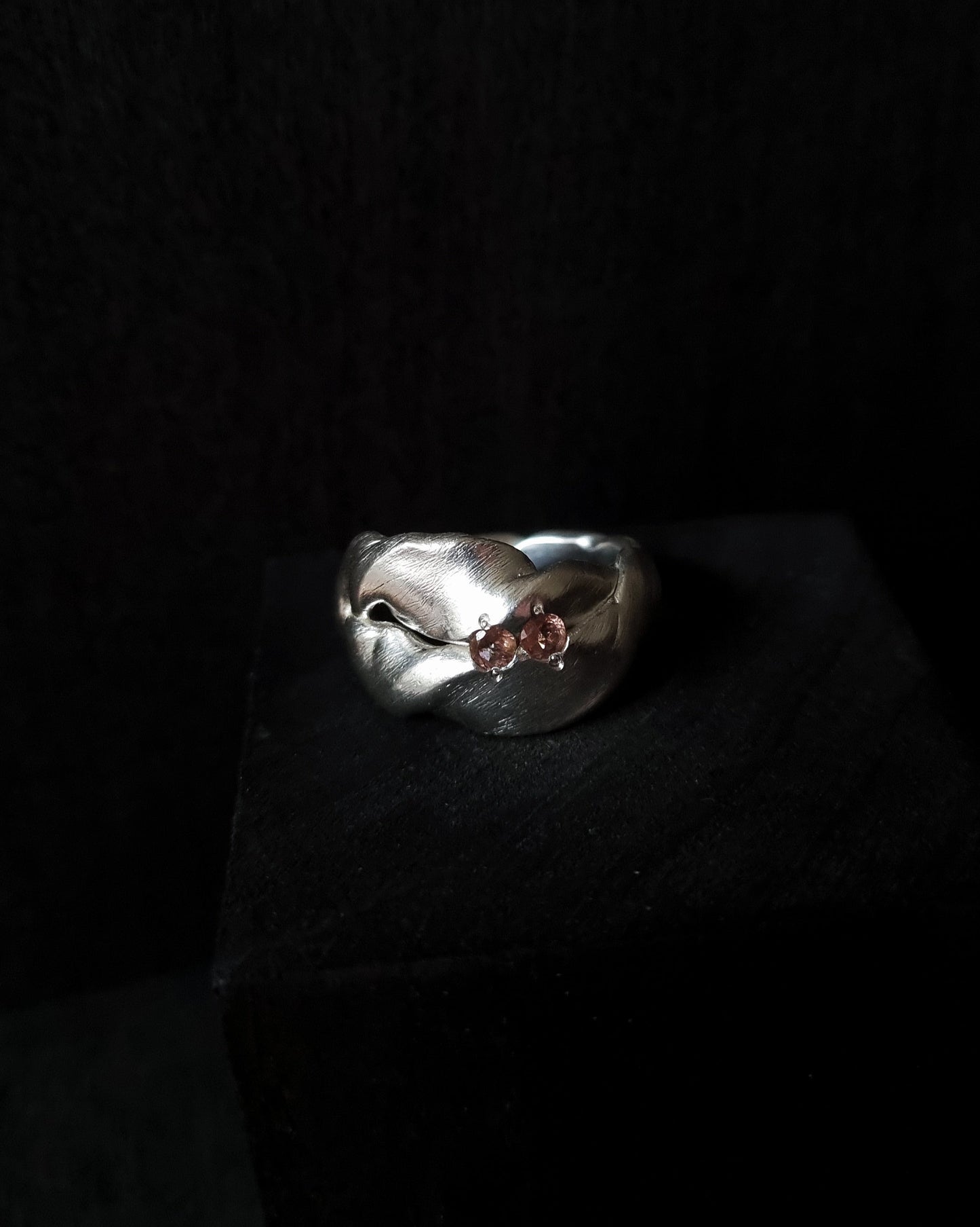 DHARMA Pink Double Tourmaline Silver Ring, size 58