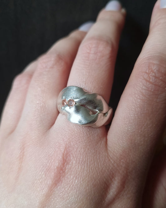 DHARMA Pink Double Tourmaline Silver Ring, size 58