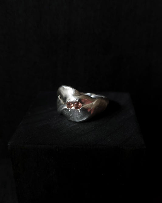 DHARMA Pink Double Tourmaline Silver Ring, size 58