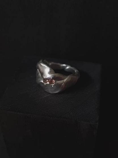 DHARMA Pink Double Tourmaline Silver Ring, size 58